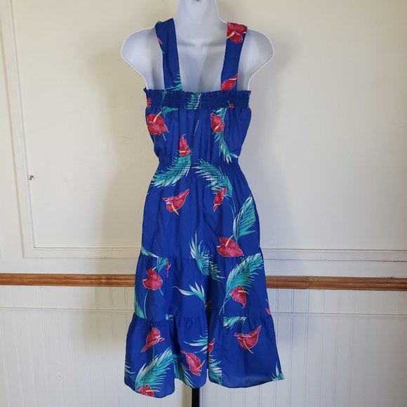 Sand Pebble of Hawaii Womens Sundress Small Blue Anthurium Print 70s USA - Picture 4 of 12